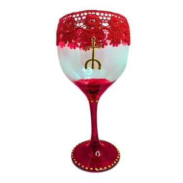 Imagem de Taça Cálice Pomba Gira Vermelho e Transparente Super Luxo Royal 365ml 