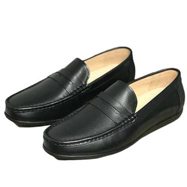 Imagem de Tênis masculino British Fashion Mokasin ultraleve de couro genuíno sem salto para verão, mocassins costurados à mão, Preto, 42