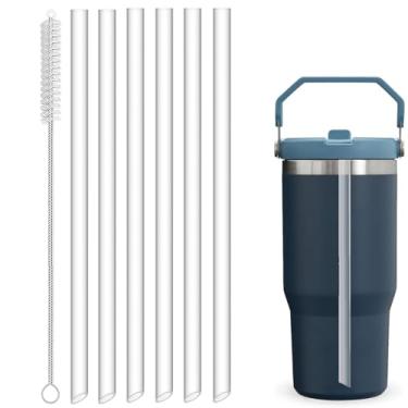 Imagem de 6 canudos de substituição compatíveis com Stanley IceFlow Flip copo de aço inoxidável de 590 ml, reutilizável, transparente, de grau alimentício e sem BPA com escova de limpeza