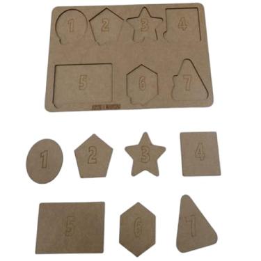 Imagem de Quebra-Cabeça Educativo Infantil com Números e Formas Geométricas, 7 Peças, MDF