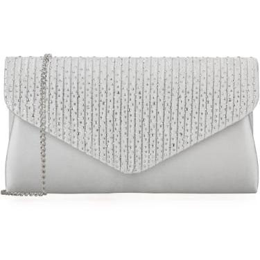 Imagem de nodeber Bolsa feminina de cristal para noite de casamento, bolsa de mão com envelope de strass para formatura e coquetéis, Prata, Medium