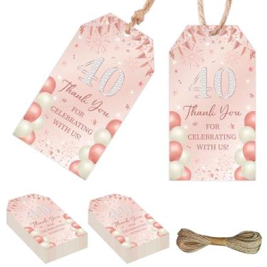 Imagem de Serencatcher Decorações de aniversário de 40 anos de ouro rosa para mulheres - 50 peças de etiquetas de presente de lembrancinhas de aniversário de 40 x 8 cm para mulheres lembrancinhas de festa de