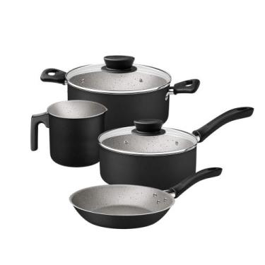 Imagem de Jogo Panelas Linz Alumínio Inox Antiaderente Starflon Max Preto 4 Peça