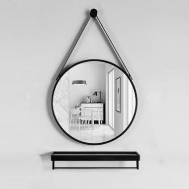 Imagem de -ysj Espelho De Parede Espelho De Banheiro Doméstico Espelho De Ferro De Metal Espelho Redondo Espelho De Maquiagem De Banheiro Espelho De Vaidade Loja De Roupas Barbearia Espelho, Black, 40CM