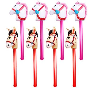 Imagem de Yiphates 8 peças de bastão inflável de 101 cm, bastão colorido para cabeça de cavalo, balão, artigos de festa de aniversário, bastão de pônei para decoração de festa temática de cavalo de Natal