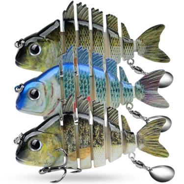 Imagem de Iscas de pesca de robalo – Iscas rígidas realistas multiarticuladas com lâminas giratórias – Iscas para nadar, iscas artificiais, em forma de peixe, kits de pesca com 3 peças (HS078MON)