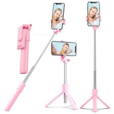 Imagem de PINHEN Tripé de telefone e bastão de selfie, suporte de tripé extensível de rotação de 360° 3 em 1 com controle remoto sem fio removível portátil para smartphone compatível com iPhone Android Sansung
