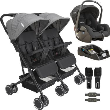 Imagem de Carrinho Kiddo para Gemeos com Bebe Conforto Base Mascote Grafite