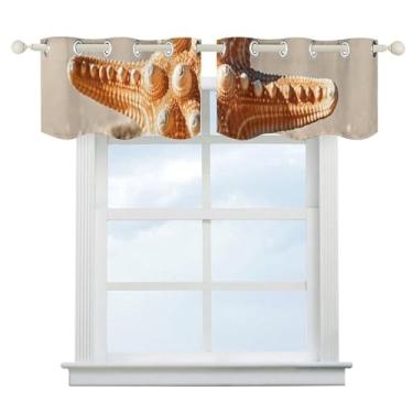 Imagem de Cortina blecaute de praia com concha e estrela do mar, escurecimento de quarto, cortinas de janela curtas, isolamento térmico, para cozinha, sala de jantar, quarto, 2 painéis 132 x 46 cm