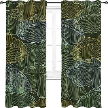 Imagem de Cortinas blecaute de palmeira para quarto - Cortinas de escurecimento de ambiente com isolamento térmico com ilhós para sala de estar, três camadas trançadas anel de redução de ruído cortina de