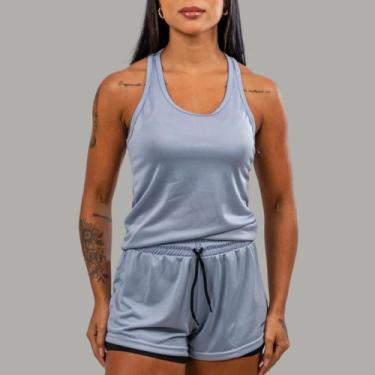 Imagem de Conjunto Academia Feminino Regata Nadador+Short 2em1 com Bermuda compr