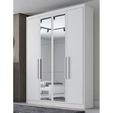 Imagem de Guarda Roupa Solteiro Ambiente Sevilha 4 Portas 3 Gavetas Neve Com Espelho