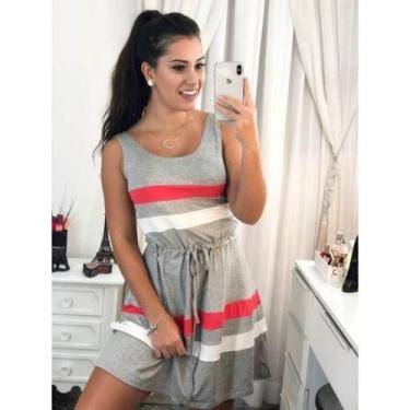 Imagem de Vestido regata básico listrado casual - NoBrand, Cinza com vermelho, M