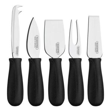 Imagem de Jogo para Queijos Tramontina Harmoniza Inox Cabo Preto 5 Pçs