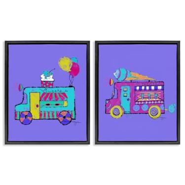 Imagem de Stupell Industries Conjunto vibrante de 2 peças de caminhões de sorvete de verão preto emoldurado por Susan Lugar, 78 x 63 cm