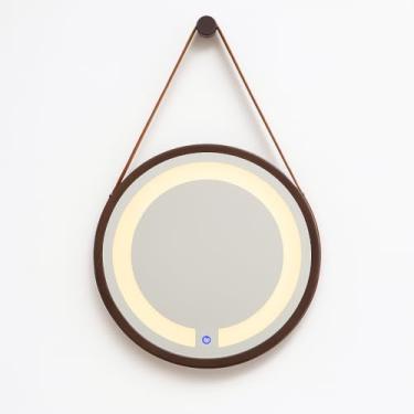 Imagem de ESPELHO ADNET ILUMINADO REDONDO 60CM MARROM C/ALÇA CARAMELO TOUCH LED 3000K