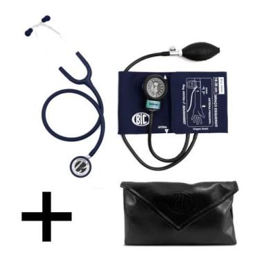 Imagem de Kit Enfermagem Esfigmomanometro Medidor De Pressão + Estetoscopio Dupl