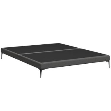 Imagem de Cama Queen Base Box 158cm Pés Ferro Susano Linho Grafite Z04 - Mpozena