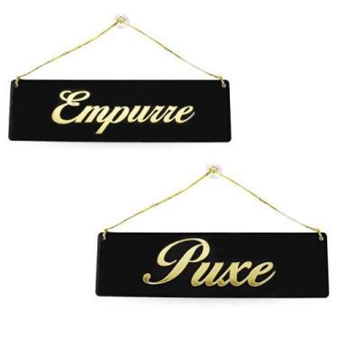 Imagem de Placa Acrílico Puxe Empurre Alça Ventosa, Preto E Dourado - Arte Seduc
