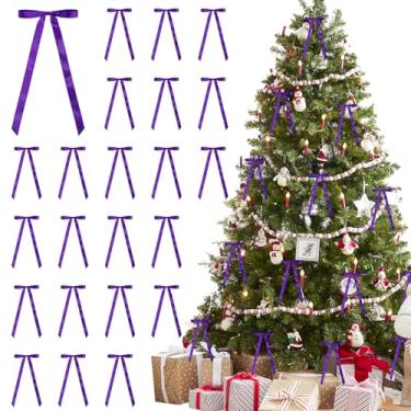 Imagem de 24 peças de laços de fita de cetim 15,9 x 12,5 polegadas enfeite de arco de árvore de Natal pré-amarrado para embrulho de presente, guirlanda, lareira, escada, sacos de petiscos, decorações de casa de