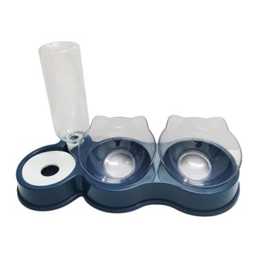 Imagem de MFMEXUL Comedouro Duplo para Gatos com Inclinação de 15°, Bebedouro Automático, Comedouro para Cães Pequenos E Hamsters, Azul Escuro