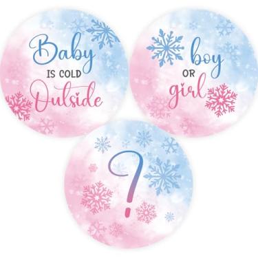 Imagem de 60 adesivos de chá de bebê floco de neve, adesivos de floco de neve para meninos ou meninas, bebê está frio lá fora para meninos e meninas, lembrancinhas de festa reveladas de gênero do país das