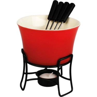 Imagem de Conjunto Fondue Cerâmica Antiaderente 400ml Vermelho 6 Peças