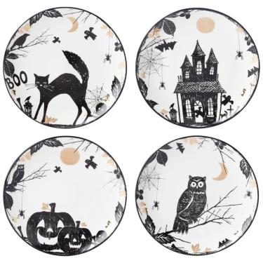 Imagem de Conjunto de Pratos Decorativos com 4 Peças, Tema de Halloween e Material de Porcelana, LENOX 896871, Branco e Preto