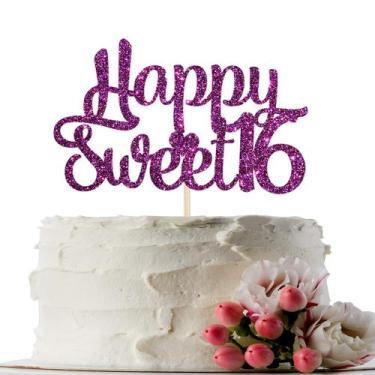 Imagem de Cake Topper INNORU Glitter Happy Sweet 16 Birthday Purple