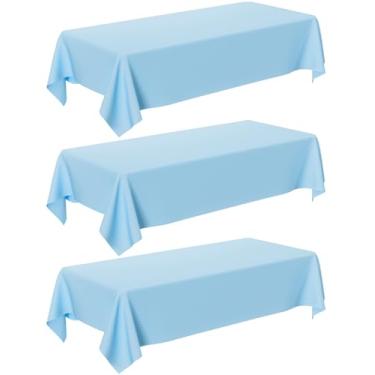 Imagem de Toalha de mesa azul claro – pacote com 3 toalhas de mesa retangulares descartáveis de plástico azul claro de 137 cm × 274 cm, capa de mesa impermeável para festas, férias e reuniões