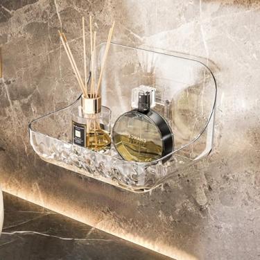 Imagem de Organizador de banheiro montado na parede - rack de armazenamento de pequena capacidade com saboneteira embutida - design resistente à ferrugem para fácil instalação na cozinha ou banheiro LCC455-02