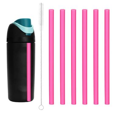 Imagem de 6 peças de substituição de canudo com escova de limpeza, canudos de plástico reutilizáveis para garrafa de água Owala acessórios de canudo peças compatíveis com Owala FreeSip 473 ml (rosa)