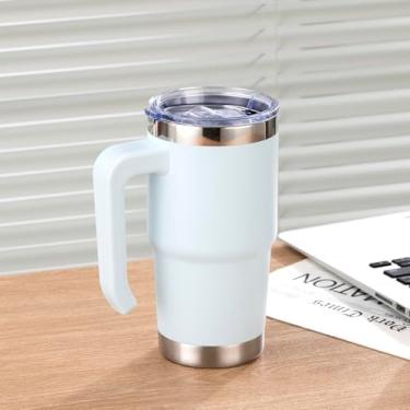 Imagem de Caneca de café de viagem com alça de aço inoxidável de 473 ml, copo isolado a vácuo com tampa e canudo (azul bebê)