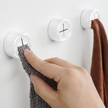 Imagem de Conjunto de 4 ganchos de parede adesivos, cabides de toalha para banheiro, cozinha e organização doméstica (branco, 42 x 22 mm)