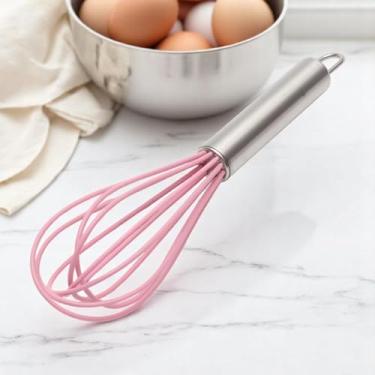 Imagem de Generic 1 batedor de 20 cm, 6 fios, lavagem à mão, aço inoxidável, silicone, rosa, prateado, 22,5 x 4,5 x 4,5 cm