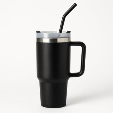 Imagem de Copo Térmico de Inox 1200ml com Alça Tampa e Canudo Parede Dupla Isolada a Vácuo Ideal para Academia, Escritório e Viagens Design Moderno Premium (PRETO)