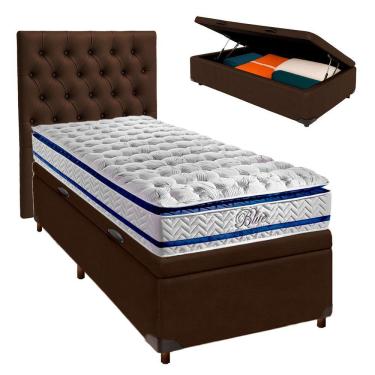 Imagem de Conjunto Cama Box Bau Blindado Solteiro + Colchão Molas Ensacadas Blue Paropas + Cabeceira