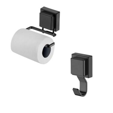 Imagem de Kit de Acessórios para Banheiro com Ventosa Preto Fosco 2 Peças KIT-92