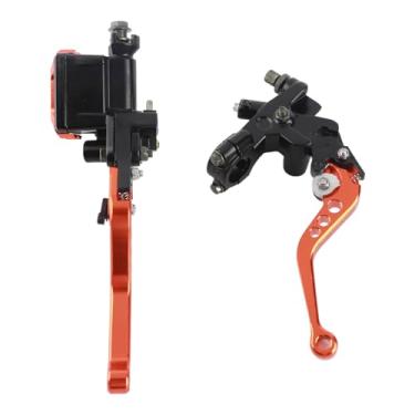 Imagem de ZJchao Alavancas de Cilindro Mestre de Embreagem de Freio Universal para Motocicleta CNC Kit de Reservatório Ajustável de Alumínio Com Base de Espelho para Motocicletas de Guiador de 7/8 (Laranja)