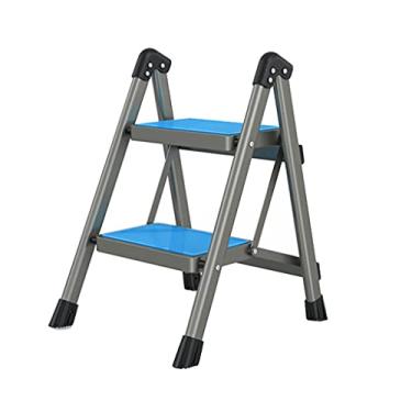 Imagem de Escadas dobráveis com 2 degraus Escada dobrável de metal banqueta fina portátil com pedal largo antiderrapante tipo X escadas de segurança para casa escada resistente (cor: Escada B) (Escada a)