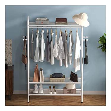 Imagem de Cabideiro para exibição de roupas, trilho de roupas com moldura de metal, prateleiras de armazenamento de roupas com prateleiras de sapatos, suporte de roupas para entrada de loja e quarto