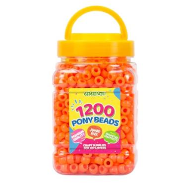 Imagem de Miçangas de pônei a granel 1200 peças de contas de plástico laranja a granel para fabricação de pulseiras, trança de cabelo, artesanato faça você mesmo, joias Kandi, chaveiros e ornamentos decorações