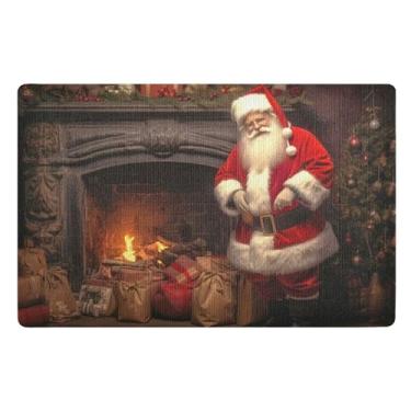 Imagem de SEHANY Tapete de porta de inverno Papai Noel Natal para todos os climas, impermeável, secagem rápida, bem-vindo, tapete de entrada antiderrapante, tapete decorativo de poliéster para entrada, varanda