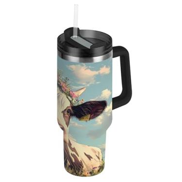 Imagem de SEHANY Copo Highland Cow 1,134 g com tampa e canudo, aço inoxidável de vácuo duplo isolado garrafa de água esportiva suporte para copo de café de viagem à prova de vazamento para bebida gelada