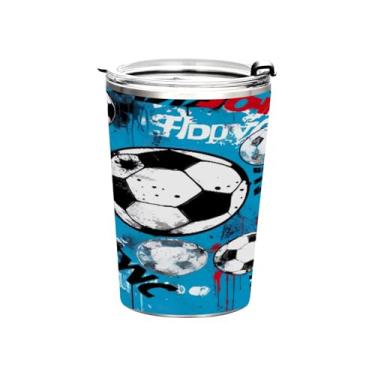 Imagem de Blueangle Copo de 340 g com tampa e canudo, copo de café com água isolada a vácuo de aço inoxidável, caneca de viagem de futebol azul, copo térmico para bebidas quentes e frias (405)