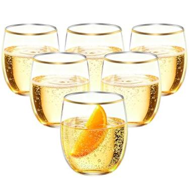 Imagem de Taças de champanhe sem haste com aro dourado de 350 ml, pacote com 40 taças de champanhe de plástico