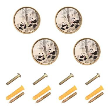 Imagem de Blueangle Pacote com 4 puxadores de armário de bambu panda chinês, puxadores redondos de 3,5 cm para cômoda e armários de cozinha (235)
