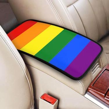 Imagem de DORKEIXIA Rainbow Gay Pride Flag LGBT Auto Center Console Apoio de braço Capa universal para console central de carro capa de caixa de assento para Sedan, Van, SUV, caminhão carro acessórios