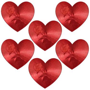 Imagem de Jogo americano de coração vermelho, conjunto de 6, 38 x 38 cm, tapetes de mesa em formato de coração vermelho com design de rosa para festa de casamento, decoração de cozinha e mesa de jantar