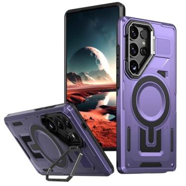 Imagem de Capa magnética para Samsung Galaxy S25/S25 Plus/S25 Ultra, capa à prova de choque de grau militar com capa de suporte de proteção de lente de metal